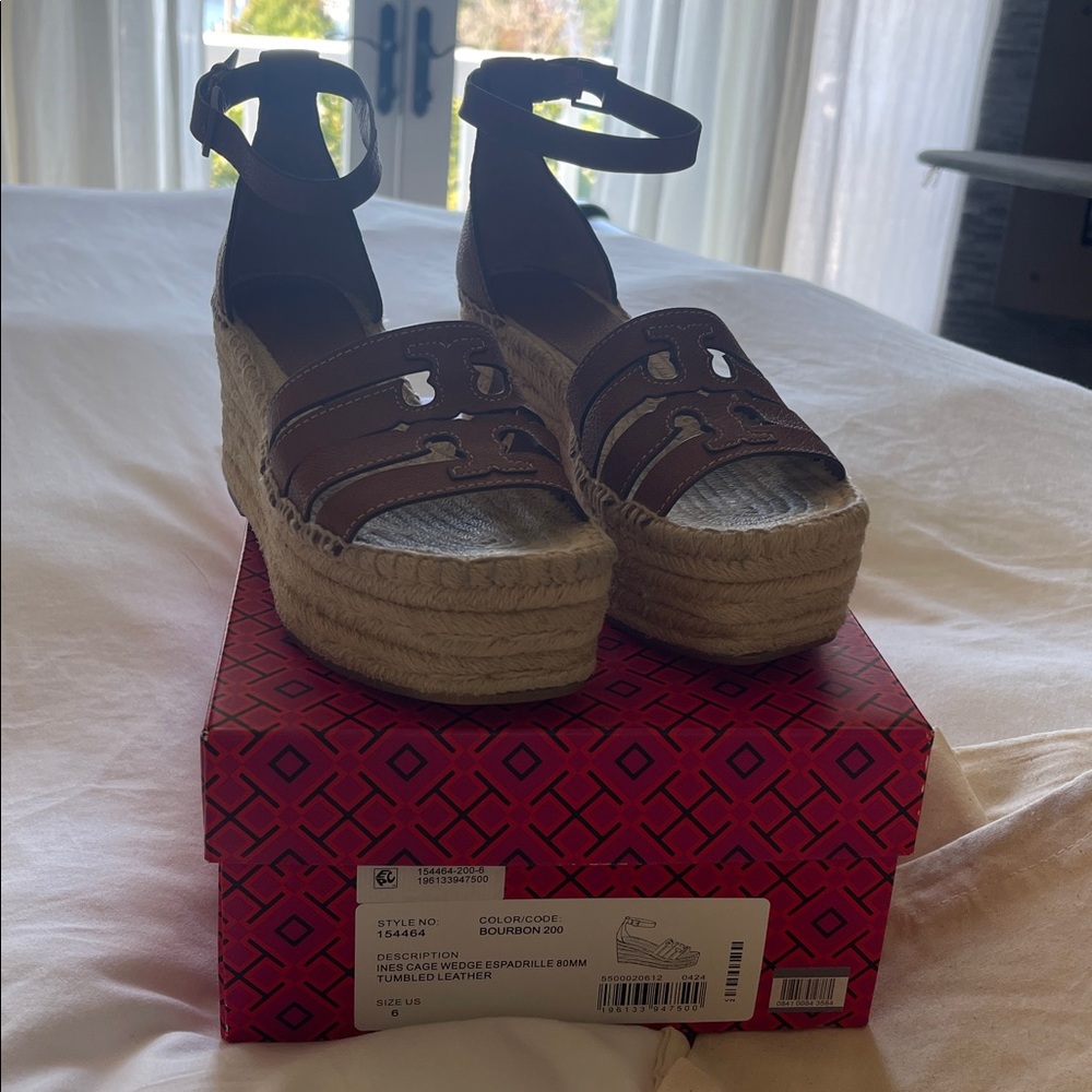 Tory Burch Ines Cage Wedge Espadrille 80mm tumbled leader sandals